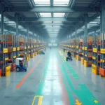 Mapa visual de endereçamento de estoque em armazém moderno visto de cima