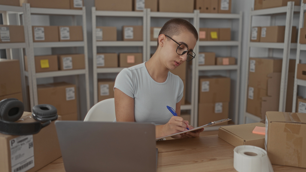 Preenchimento de packing list durante organização e envio de pedidos em estoque