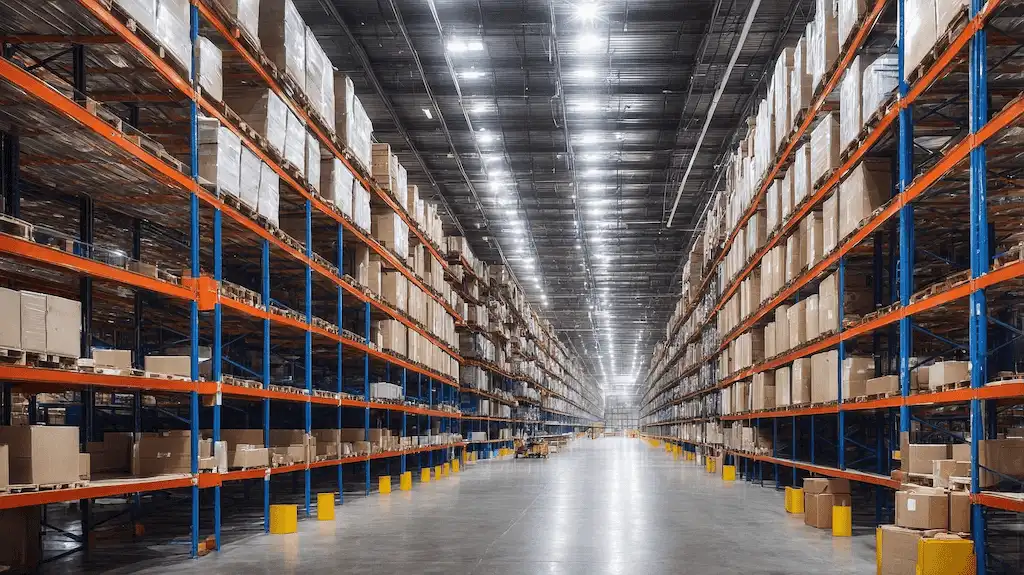 sistemas de estoque armazem logistica.jpg Sistemas de estoque organizando armazém logístico com prateleiras e pallets