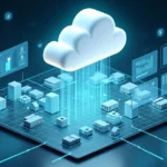 Ilustração 3D de armazém conectado a plataforma WMS em nuvem