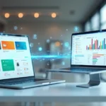 Ilustração de integração fluida entre sistema WMS e e-commerce em layout minimalista