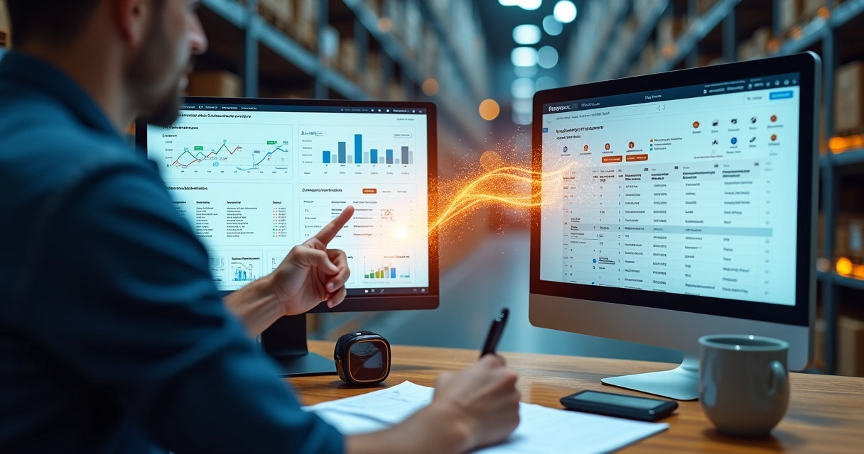 Comparação lado a lado entre tela de WMS e marketplace com pedidos sincronizados