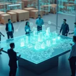 Ilustração realista de logística omnicanal com estoque integrado por WMS