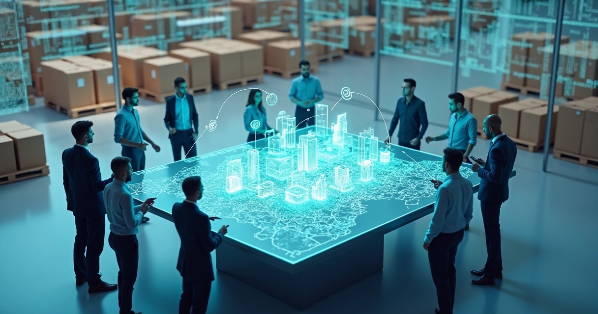 Ilustração realista de logística omnicanal com estoque integrado por WMS