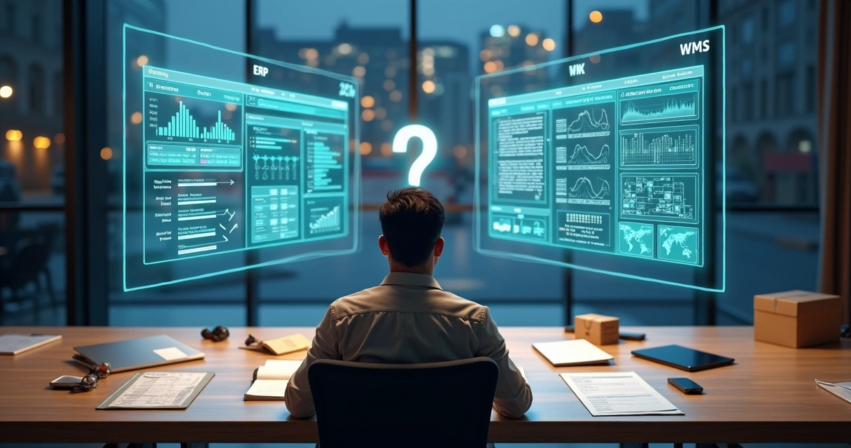 Gestor compara soluções de ERP e WMS em telas digitais lado a lado